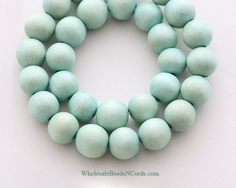 15 inch Strand 10mm Round WOOD Beads - MINT GREEN - Natural - Wholesale Wooden Beads - Fast Ship - Usa Seller 0554D