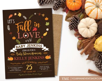 Pumpkin Fall Baby Shower Invitation, Fall In Love Baby Shower Invite, Burlap Autumn Shower, Neutral A Little Pumpkin Is On The Way