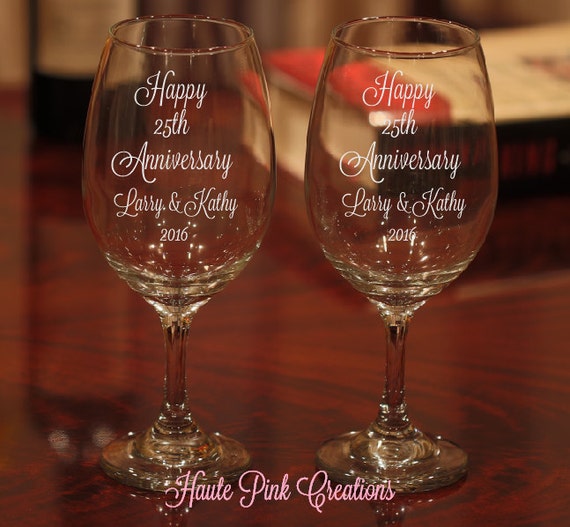 Items similar to Anniversary Wine Glasses, Etched 25th Anniversary Gift