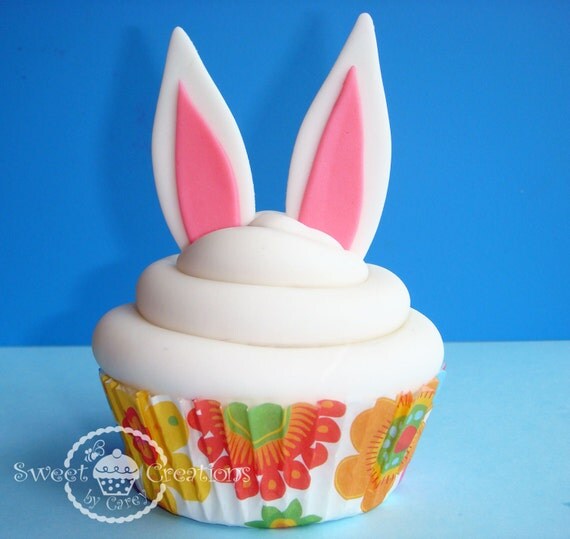 Fondant Bunny Ears Easter cupcake toppers by SweetCreationByCarey