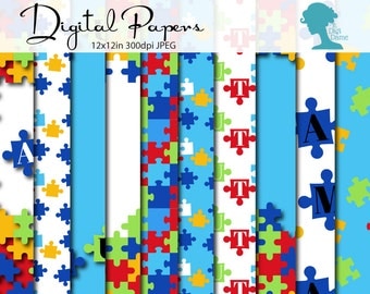 Autism Digital Scrapbooking Paper Pack, Proceeds to Charity. Instant Download