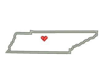 Tennessee State Outline Appliqué Designs Machine Applique Embroidery Designs US State Heart 9 Size - INSTANT DOWNLOAD