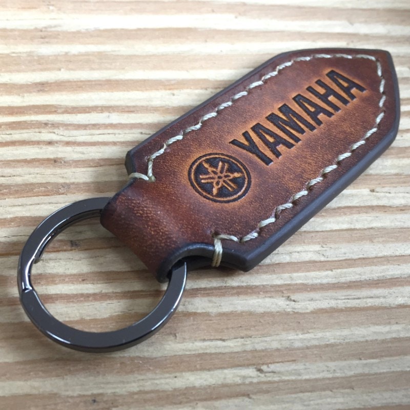 Yamaha motorcycle leather keychain.