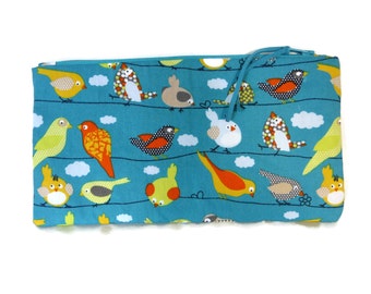 Birds pencil case, cosmetic case, Small pouch, birds pouch, teacher gift, Stationary, animal print, pencil pouch, cosmetic case, teal