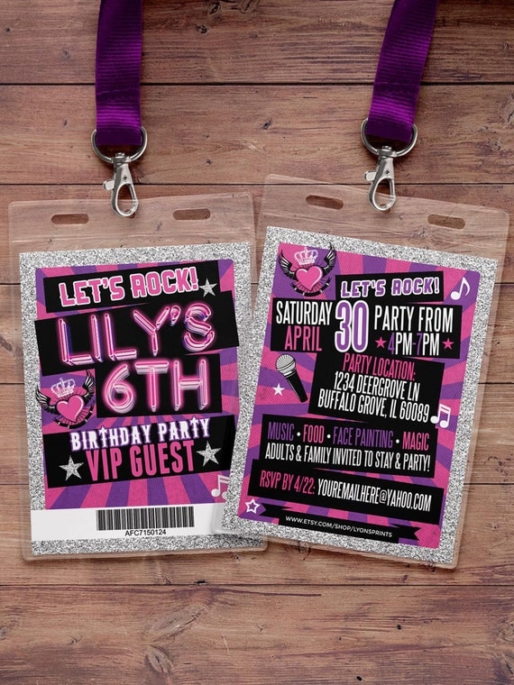 Retro, neon, VIP PASS, backstage pass, Vip invitation, birthday ...