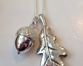 Sterling Silver Acorn and Oak Leaf Pendant Heavy Pendant