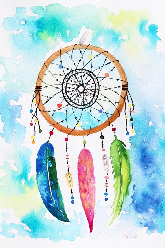 Items similar to Original Dreamcatcher Watercolor 9x12'', Dreamcatcher ...