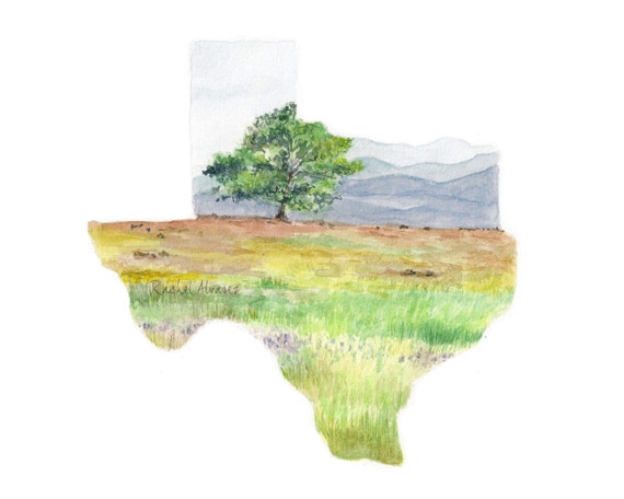 Texas Watercolor State Art Print Texas Map Print Texas Wall