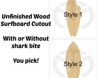 Unfinished Wood Surfboard Laser Cutout, Home Decor, Salt Life, Ocean, Shark, Birthday Decor, Various Styles & Sizes