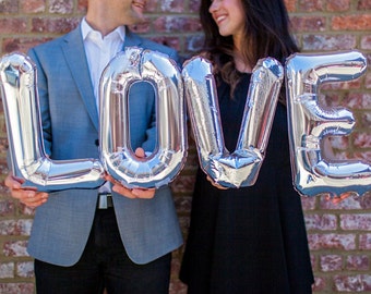 LOVE balloons - silver mylar foil letter balloon banner kit