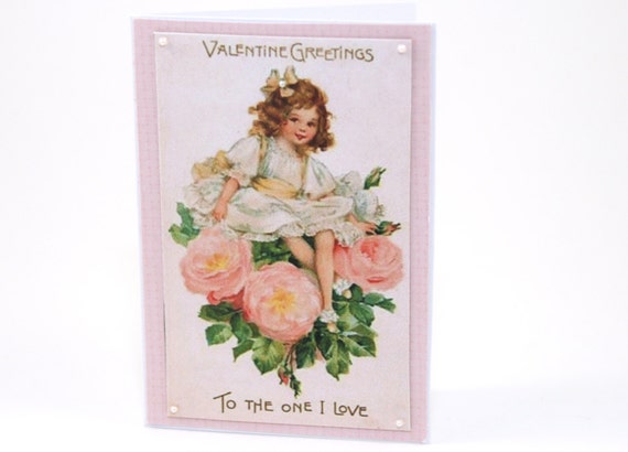 Items similar to Valentines Day Card - Vintage Pink Valentine - Pink ...