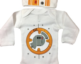 Star Wars Baby BB8 Bodysuit Long Sleeve Set With A Beanie And A Lap Shoulder Fold Snap On Buttons Robot Costume May The Force Be With You