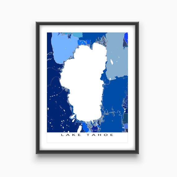 Lake Tahoe Map Print Nevada California Wall Art South by MapsAsArt