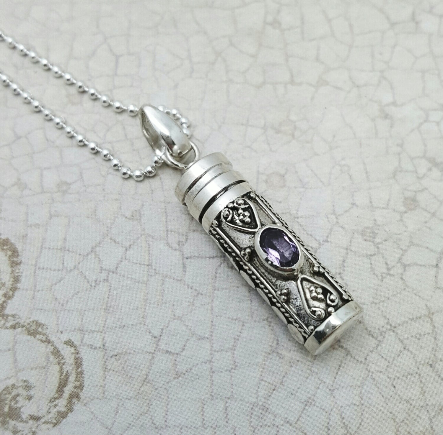 Stash necklace Amethyst secret box pendant Sterling silver
