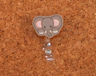 Felt Badge Reel | ID Badge Reel PEEKING ELEPHANT Badge Reel | Retractable Name Holder | Nurse / Teachers / Office Workers | 885