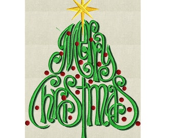 Christmas Tree "Merry Christmas" EMBROIDERY DESIGN FILE - Instant download - 5x7 & 4x4 frames - Exp Xp3 Dst Hus Jef Pes formats