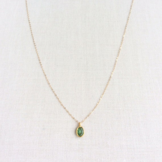 14k or 18k Solid Gold Emerald Necklace 18k Emerald Necklace