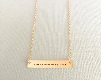 Morse Code Necklace, 14K Gold Filled Bar Necklace, Sterling Silver Bar, Rose Gold Bar Necklace, Secret Message Necklace, Traveller Necklace