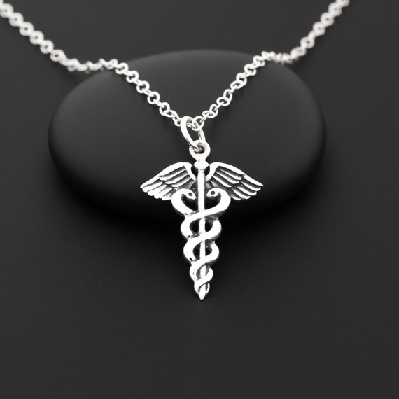 Caduceus Necklace Sterling Silver Doctor Necklace Med