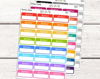 Workout Planner Stickers, Workout Boxes, Fitness planner stickers, Custom Color Requests Available