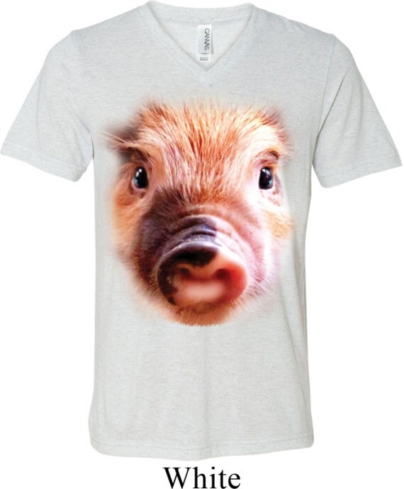 Men's Funny Shirt Big Pig Face Tri Blend V-neck Tee