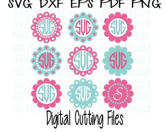 SVG Monogram Frames Svg Dxf Eps Png Digital Cutting Files for Silhouette Cricut &More - Circle Monogram Svg Files Great for diy vinyl crafts