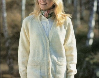 Ladies Cardigan Knitting Pattern - Classic Long Length - 4ply DK Chunky and Aran