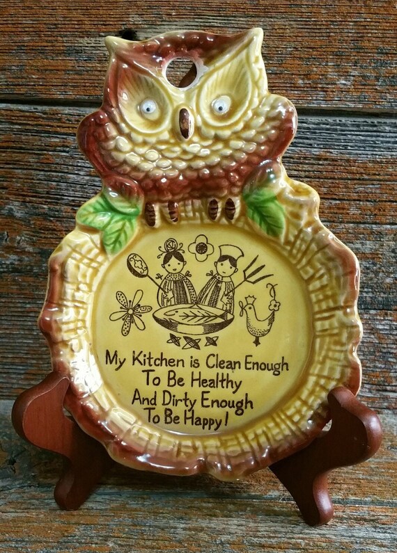 Vintage Ceramic Owl Spoon Rest Googly Eyes Owl Spoon Tray