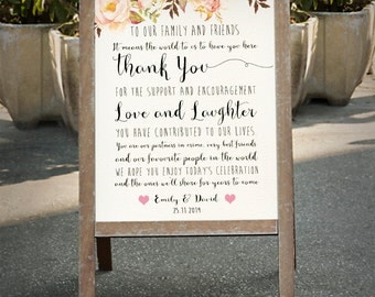 Printable THANK YOU wedding sign customized Floral wedding poster outdoor decor DIY wedding welcome wedding decoration digital files - pf-18