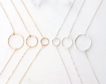 Simple Circle Necklace, Hammered Eternity Necklace, Delicate Circle Necklace in 14k Gold ,Silver By Femina Handmade //N106