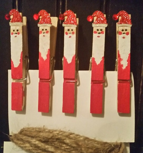 Santa Wooden Clothes Pin Christmas card holder w/Free twine