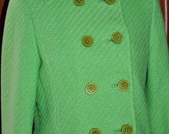 Vintage 1960's Jackie Kennedy Style Custom Made Double Breasted Suit Size 2/4, Custom Made Suit, Jackie O Style Suit, Green Wool Suit