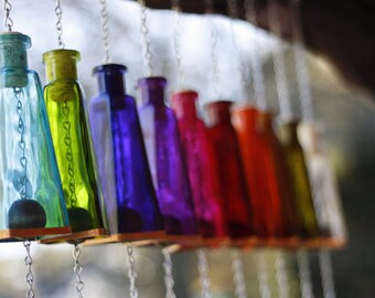 Rainbow Wind Chime Rainbow Pyramid Bottle Wind Chimes Full Set Gifts For Mom Outdoor Decor Wine Glass Windchimes Patio Garden