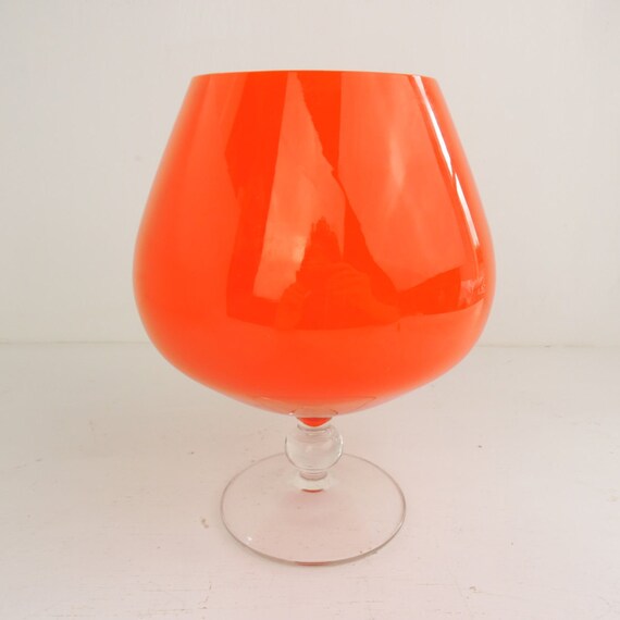 Orange balloon vase / giant brandy snifter cased glass mid