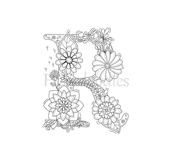 Adult Coloring Page Floral Letters Alphabet Hand Lettering Printable Anti