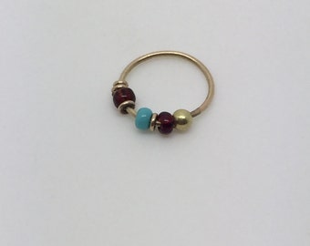 gold hoop nose ring,Beads nose ring,gold nose ring,Beads piercing,hoop nose ring,nose jewelry,beads jewelry,tragus ring,gypsy nose ring