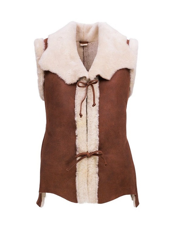 SHEEPSKIN VEST NEW with sheep wool fur Brown by HappyMoodShop