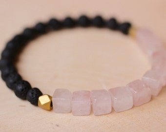 the south dakota / rose quartz and lava beads stacking bracelet / lava rock bracelet / diffuser bracelet / diffuser jewelry