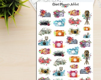 Watercolour Retro Vintage Cameras Planner Stickers (S-086)