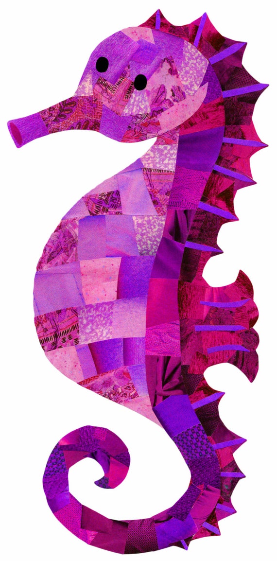 Purple seahorse print Seahorse wall art Paper by HollyCollage