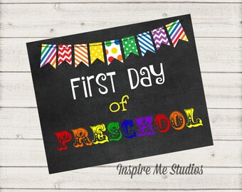 Items similar to Chalkboard-Effect First Day of Preschool Printable on Etsy