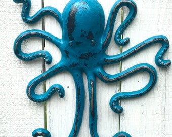 Cast Iron Octopus Decor - Octopus Bathroom Decor - Octopus Wall Art - Beach House Decor - Lake House Decor - Bathroom Wall Art - Pool House