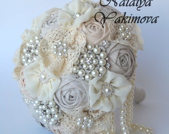 Brooch Bouquet, Vintage Bouquet, Rustic Bouquet, Fabric Bouquet, Unique Wedding Bridal Bouquet