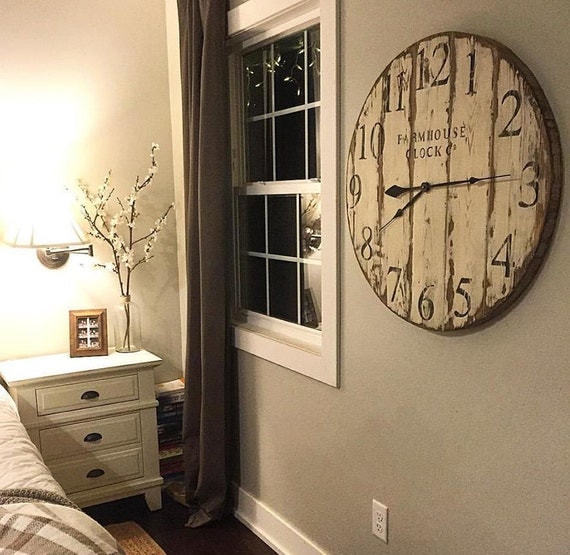 Farmhouse Clock Co. Distressed Large Round Wooden Wall Clock