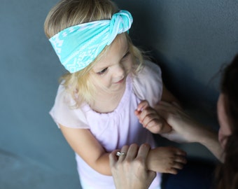 girl's headwrap, aztec headband, top knot headband, women's hippie headband, turquoise topknot, knot headband, girl's knot headband, topknot