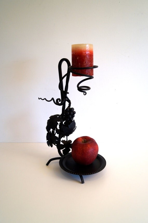 Iron bottle holder With Etched Grape Pattern and candle holder