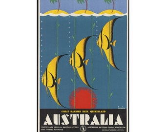Instant Download - Vintage Travel Poster - Australia, Great Barrier Reef, Queensland