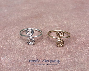 Toe Ring Adjustable Swirl Spiral Midi Ring Knuckle Ring Sterling Silver Or 14K Gold Filled Spiritual Jewelry