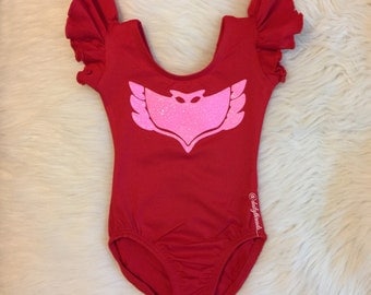 OWLETTE Leotard - baby / kids glitter design - Flutter / short / long sleeve / tank / sleeveless / superhero / hero / PJ Masks inspired