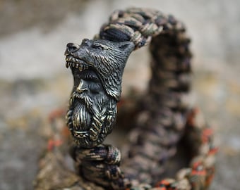 Viking bracelet - Viking knit bracelet with a unique bronze clasp «Berserker». The DARK COLOR of the CLASP, 40 colors of paracord!
